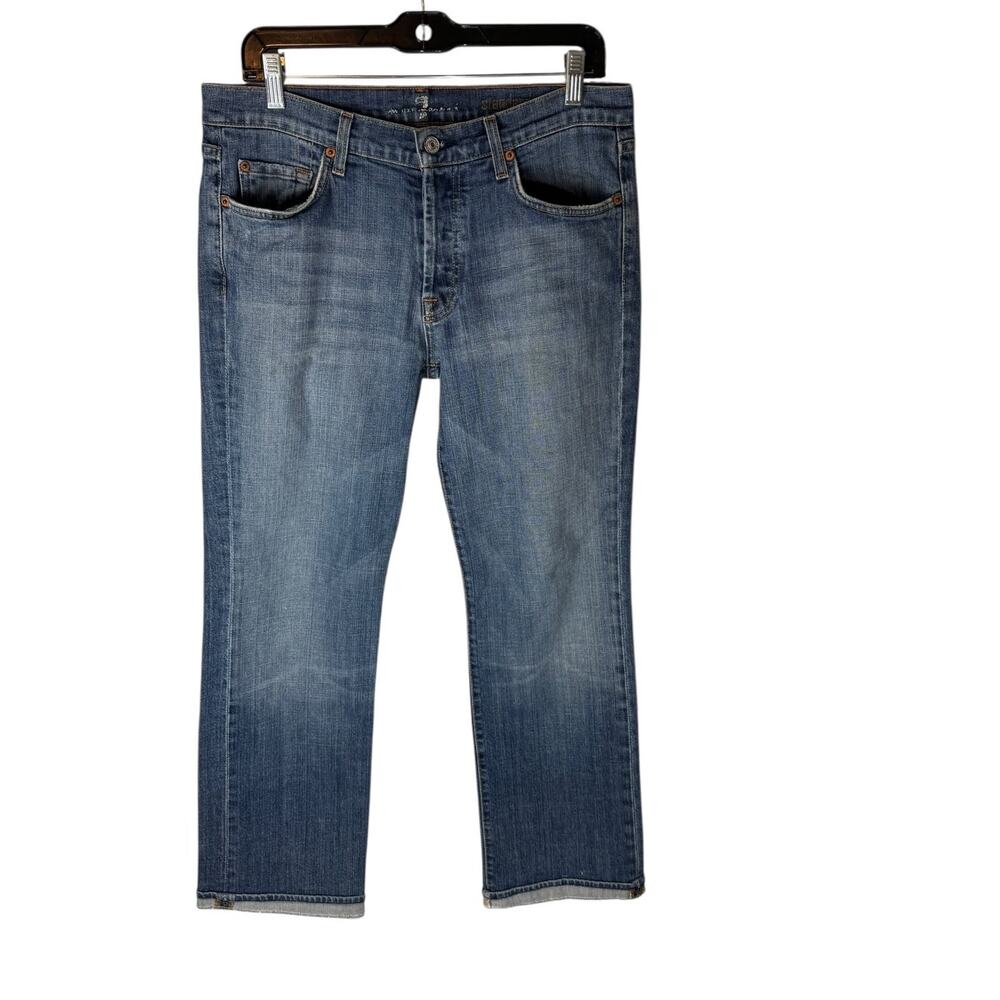 7 For All Mankind Straight Leg Jeans Women’s Size 32 Blue Denim Raw Hem